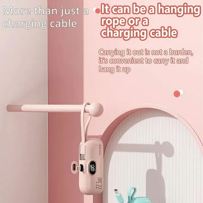 🪫→🔋5000mAh Mini Power Bank with Built-In Cable | 22.5W Fast Charge
