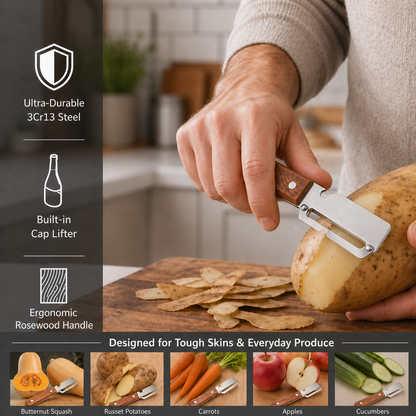 VeroChef™ 3-in-1 Master Peeler | Precision Steel & Natural Wood