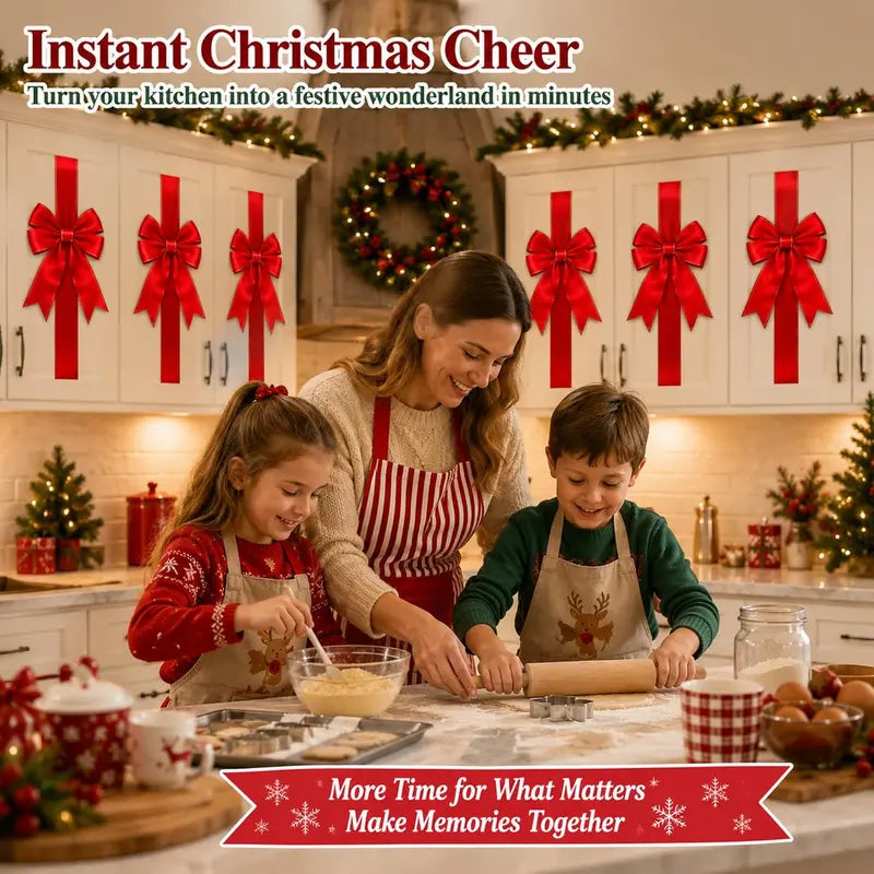 🎄Christmas Cabinet Bow & Ribbon Decor Set – Red & Green Holiday Kitchen Decorations