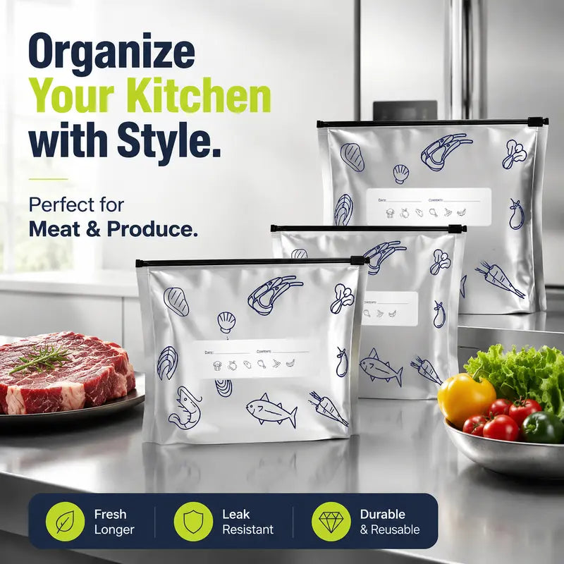 🔥 Limited-Time 49% OFF🥇 Reusable Aluminum Foil Food Storage Bags ♻️ Airtight Antibacterial Freezer Bags