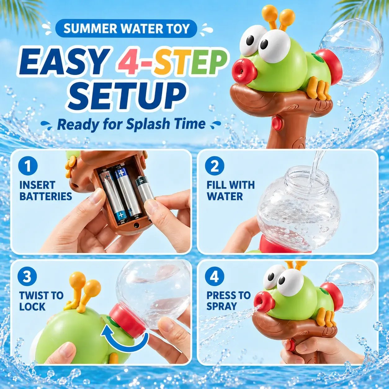 🔫Electric Water Blaster Toy for Kids 💦 – One-Touch Electric Water Gun with Cute Animal Design for Summer Pool & Beach Fun