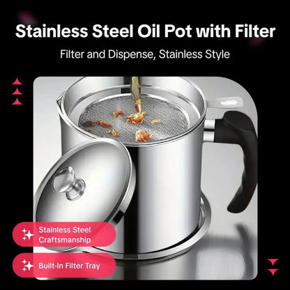 🔥Limited Time-49% OFF🔥 1 Count Modern Kitchen Oil Dispenser with Tray & Lid,Stainless Steel Oil Pot with Filter,Bacon Grease Container, Cooking Oil Can, Kitchenware, Utensils, Kitchen Gadgets
