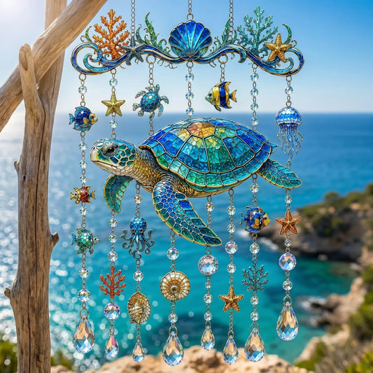🐋🐢🐬Ocean-Themed Crystal Wind Chime – 🌊Bring the Ocean Glow to Your Garden