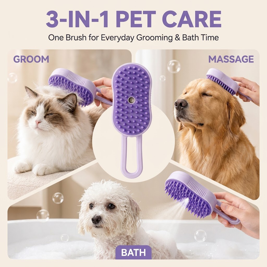 3-in-1 Spray Bath Brush for Cats & Dogs – Groom
