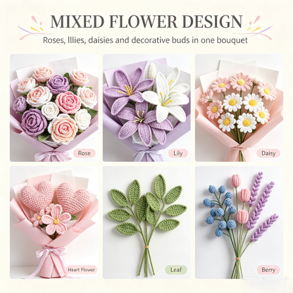 🌸✨Handmade Crochet Artificial Flower Bouquet, Long Lasting Yarn Floral Arrangement💐