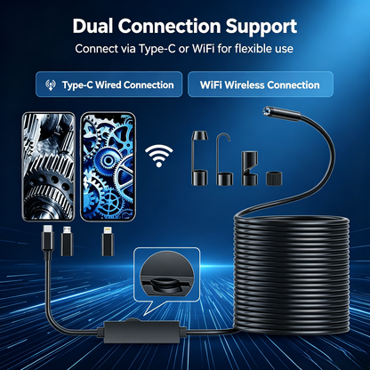 16.4ft HD Endoscope Camera for iPhone & Android, Multi‑Interface Industrial Endoscope for Car, Pipe, HVAC Repair