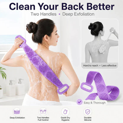 🛁 Double-Sided Silicone Back Scrubber – Long Exfoliating Bath Brush