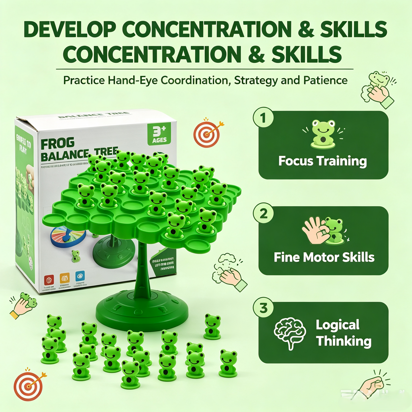 🐸Frog Balance Tree Game, Kids Educational Balance Toy, Multiplayer Family Desktop Interactive Board Game🎲