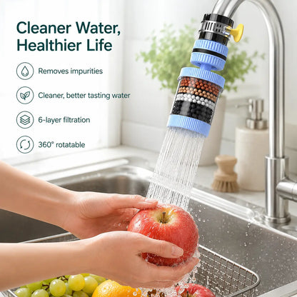 🔥LAST DAY 49% OFF🔥💧 6-Layer Faucet Water Filter ✨ 360° Rotatable Kitchen Tap Purifier, Splash-Free Tap Filter