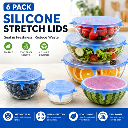 🔥LAST DAY 50% OFF🥗 6-Pack Silicone Stretch Lids – Reusable♻️, BPA-Free & Leak-Proof Covers for Bowls, Pots, Cups & Fruits