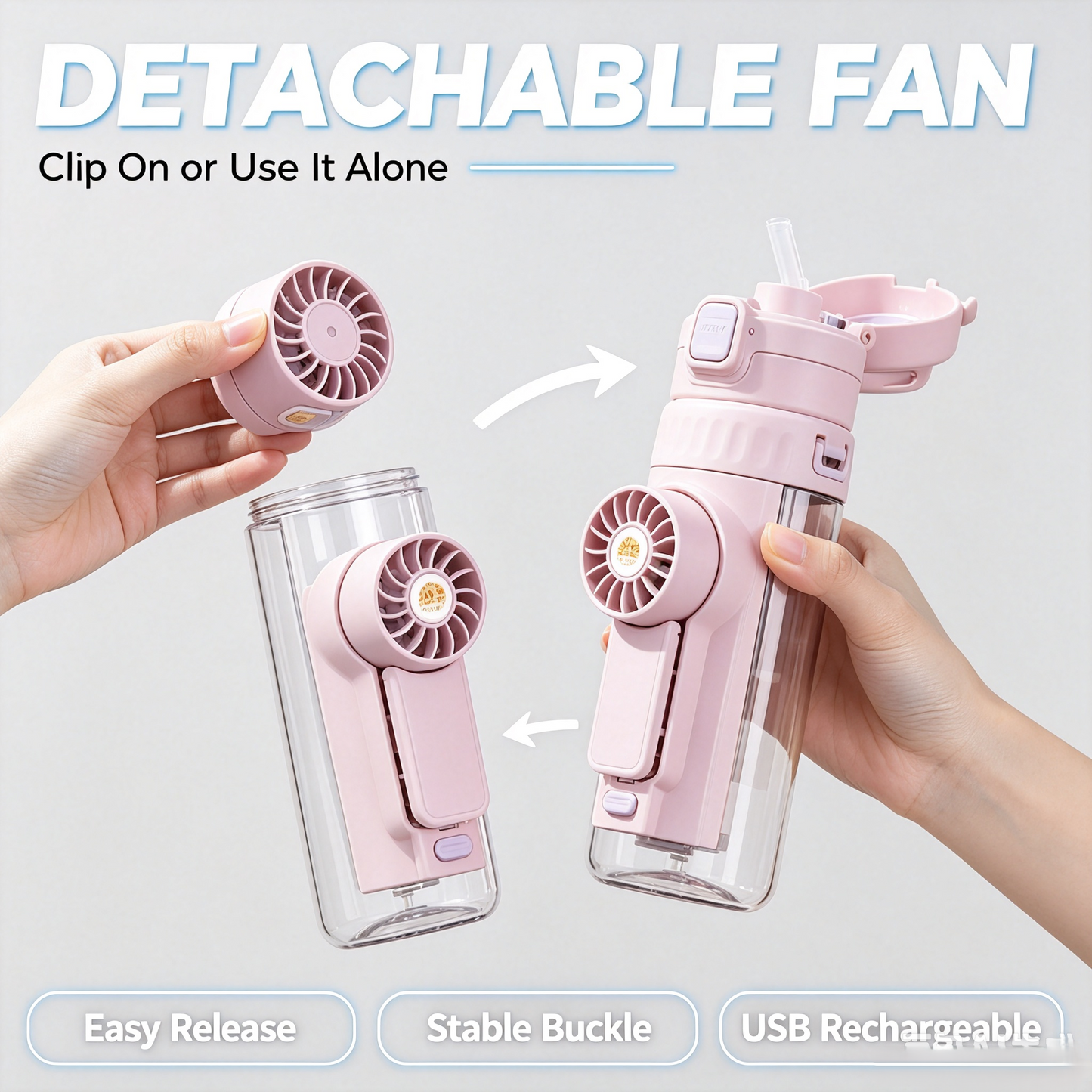 💦Summer Hot Sale-50% OFF🔥2 in 1 Portable Detachable Fan Water Bottle🥤