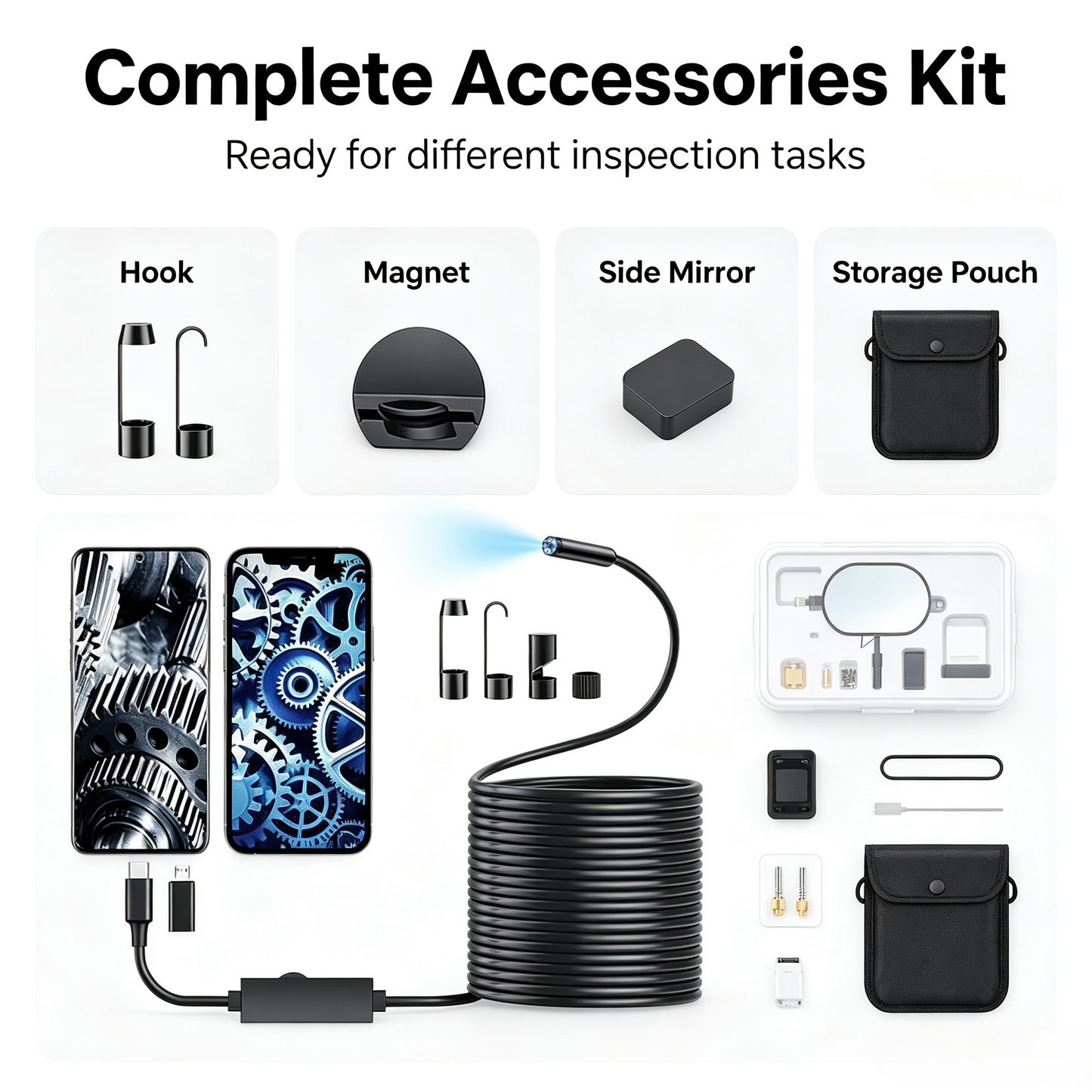 16.4ft HD Endoscope Camera for iPhone & Android, Multi‑Interface Industrial Endoscope for Car, Pipe, HVAC Repair