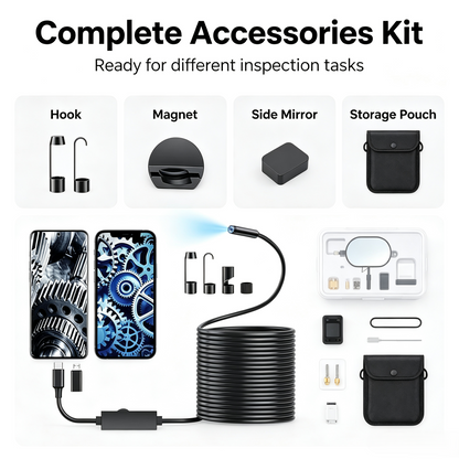 16.4ft HD Endoscope Camera for iPhone & Android, Multi‑Interface Industrial Endoscope for Car, Pipe, HVAC Repair