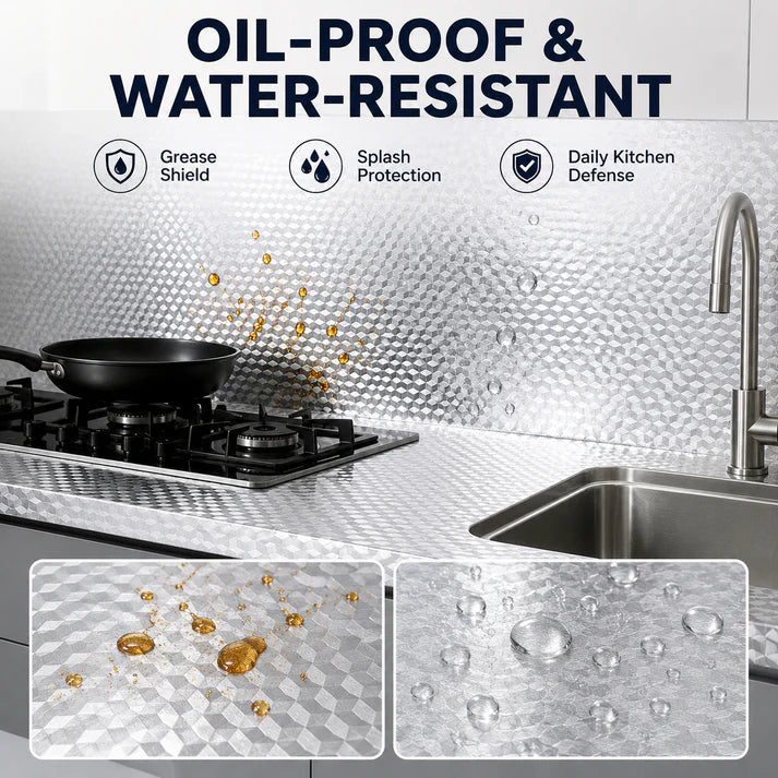 🔥Self-adhesive aluminum foil kitchen splash-proof wallpaper, designed for keeping kitchens and various walls clean