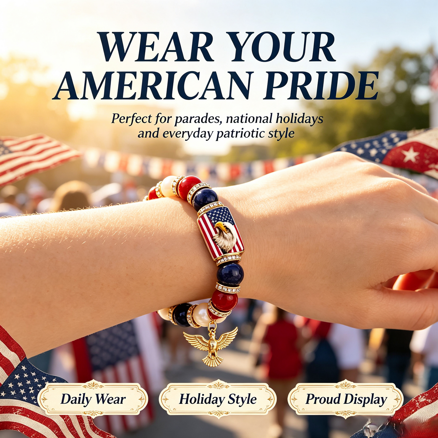 American Spirit Patriotic Eagle Beaded Bracelet🇺🇸250th Anniversary of Independence 1776-2026🎉