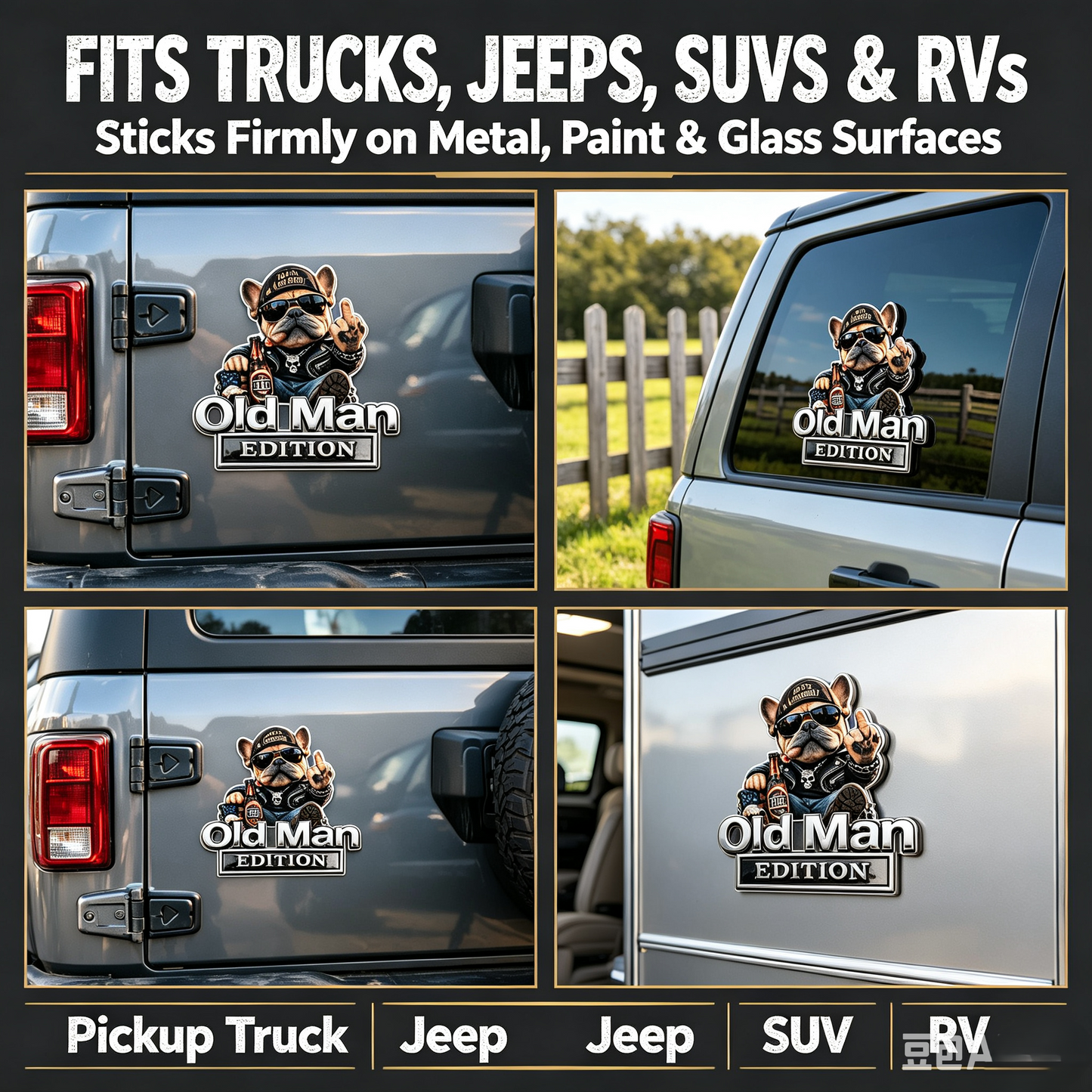 🚗Funny Old Man Edition 3D Metal Car Emblem, 3D Retro Cowboy Truck SUV Sticker Decal, Gift For Dads Bikers Truck Owners🐶