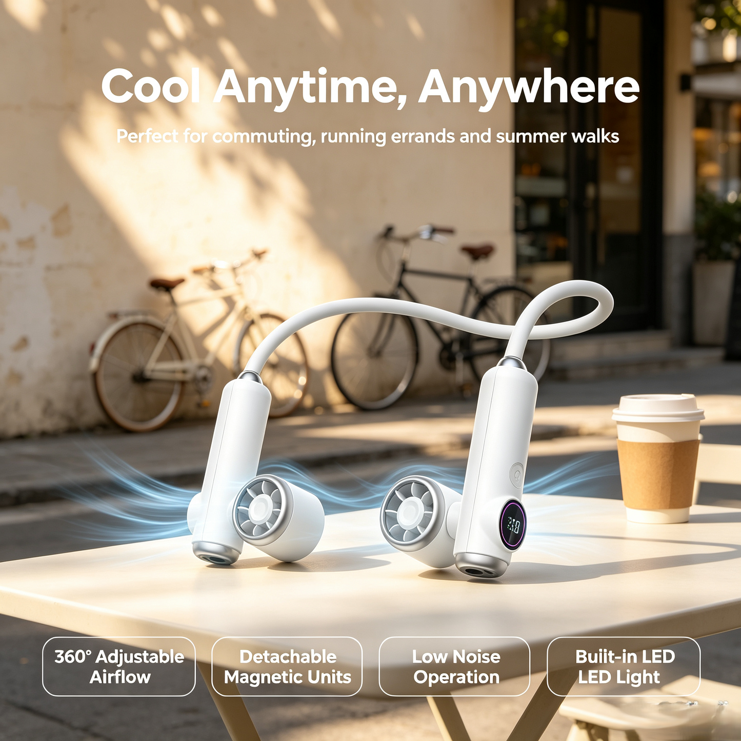 Detachable Magnetic Neck Fan, 360° Adjustable Portable Bladeless Fan