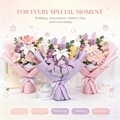 🌸✨Handmade Crochet Artificial Flower Bouquet, Long Lasting Yarn Floral Arrangement💐