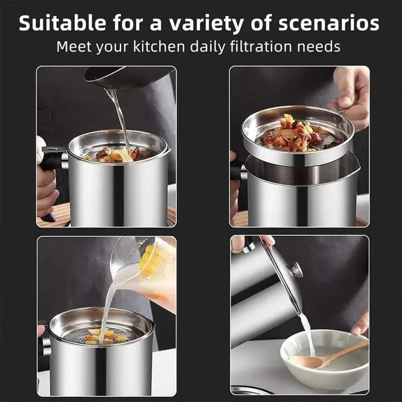 🔥Limited Time-49% OFF🔥 1 Count Modern Kitchen Oil Dispenser with Tray & Lid,Stainless Steel Oil Pot with Filter,Bacon Grease Container, Cooking Oil Can, Kitchenware, Utensils, Kitchen Gadgets