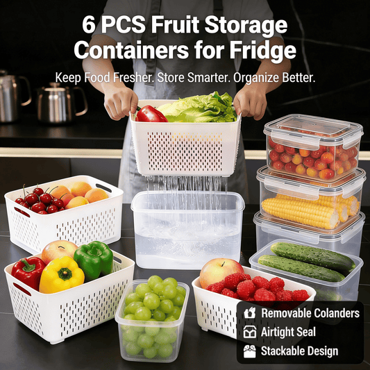 The Ultimate 3-6pc Fridge Organizer Set - Keep Food Fresh 3x Longer! 🥬✨