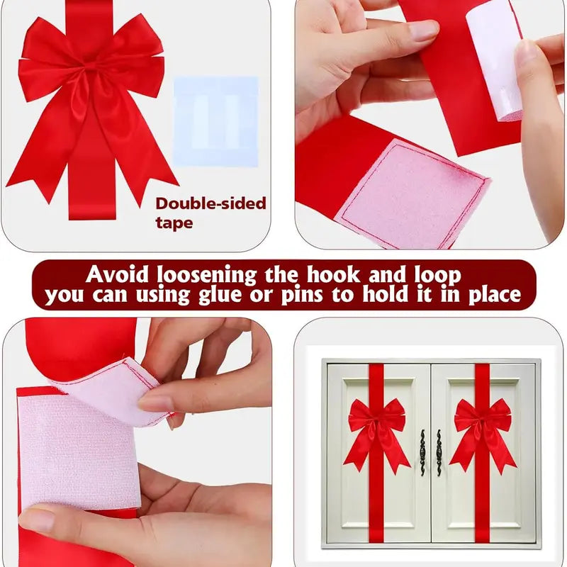 🎄Christmas Cabinet Bow & Ribbon Decor Set – Red & Green Holiday Kitchen Decorations