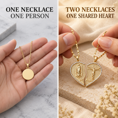 🔥 Limited Time Offer  2PC 18K  Split Heart Necklace Set✨ Split Heart Design, Gift-Ready for Two