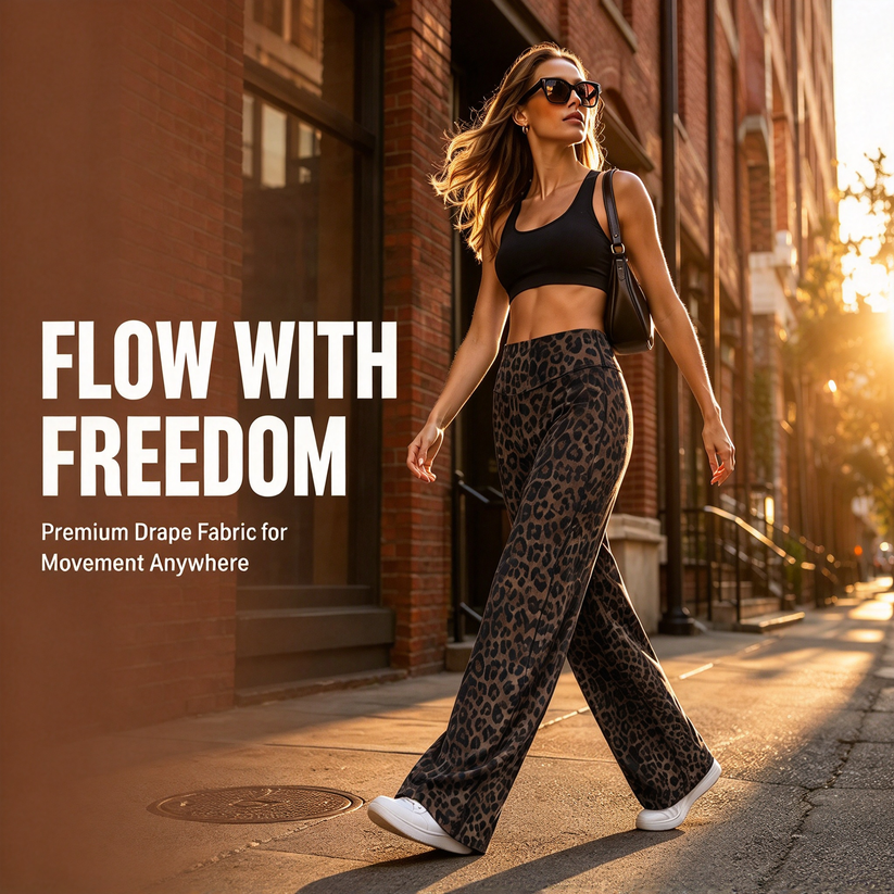 Leopard Print High Waist Wide Leg Pants · Stretchy Casual Trousers