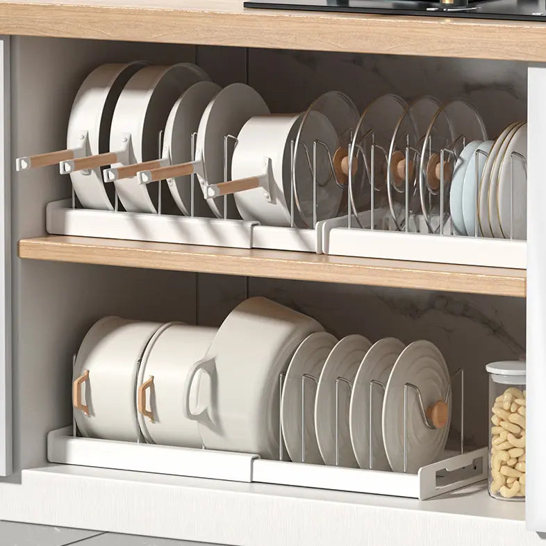 🏡12–22″ Stainless Steel Adjustable Expandable Pot and Pan Organizer Rack - Slide Design, Multifunctional Lid Storage