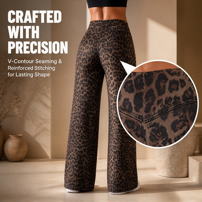 Leopard Print High Waist Wide Leg Pants · Stretchy Casual Trousers