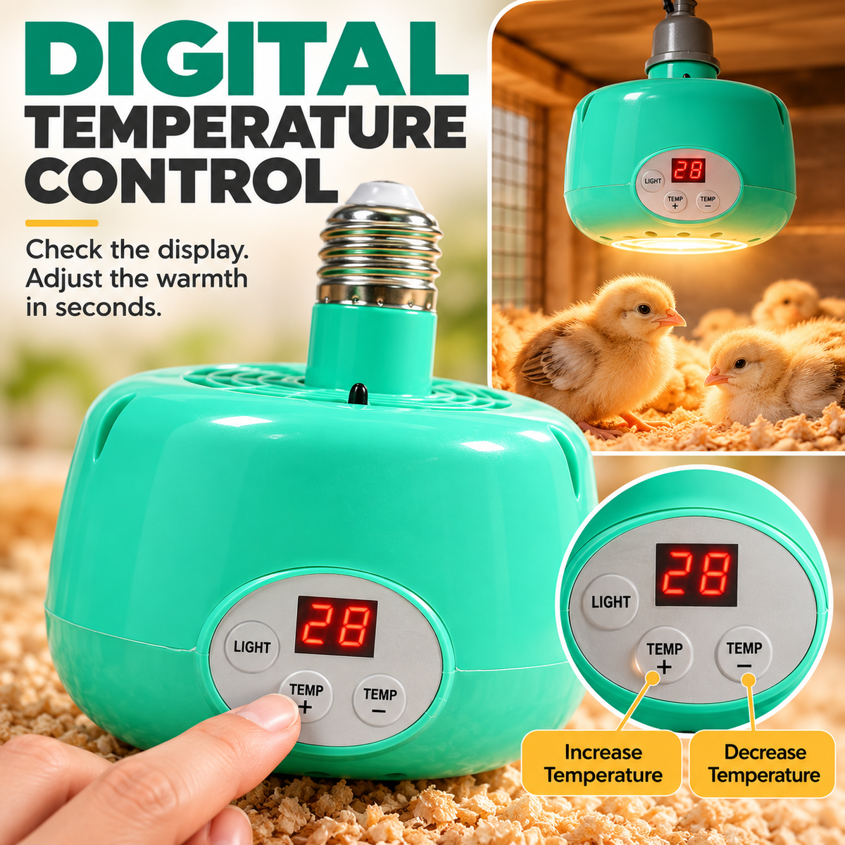 🐥Limited Time 50% OFF! 🌡️ Intelligent Temperature Control Brooder Heater – Even Warm Air, Easy Install, Safe Housing ✨