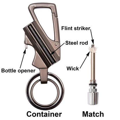 🔥 3-in-1 Waterproof Refillable Match Keychain with Bottle Opener & Carabiner Clip