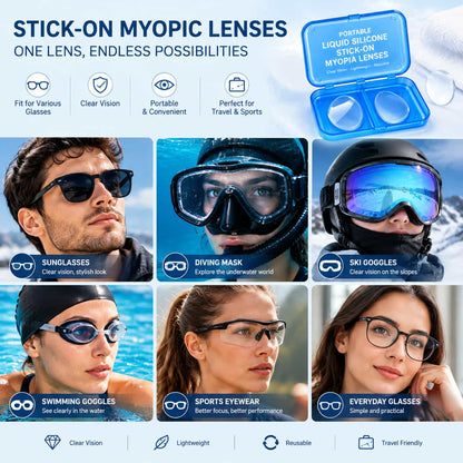 👓 Keep Your Favorite Glasses | Liquid Silicone Stick-On Lenses for Reading & Myopia (-6.00D to +6.00D)