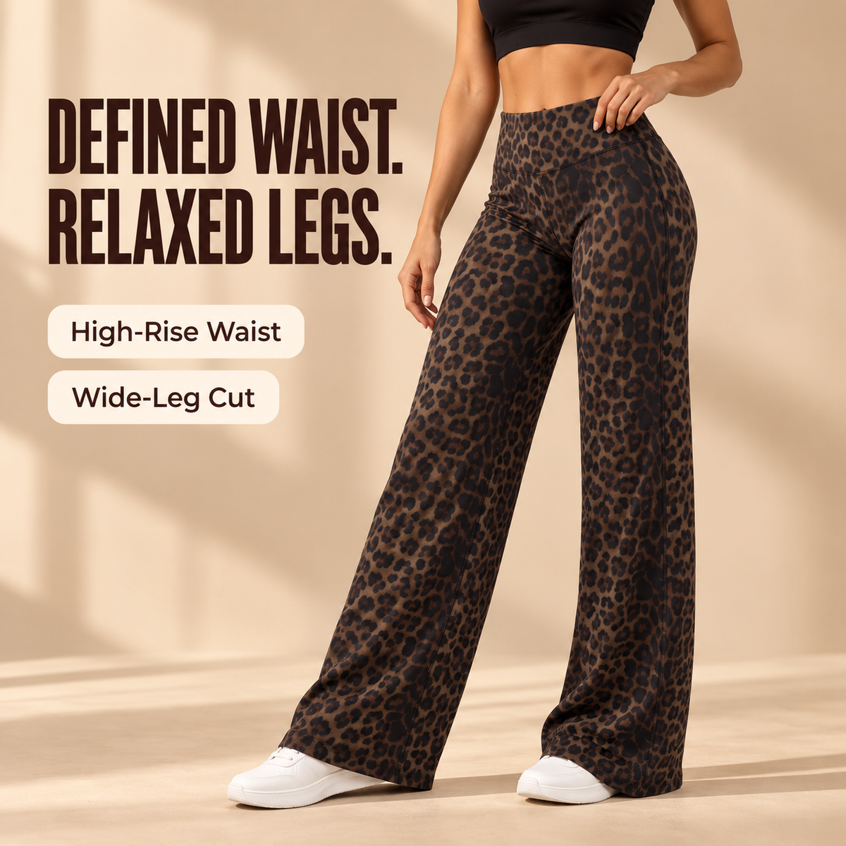 Leopard Print High Waist Wide Leg Pants · Stretchy Casual Trousers