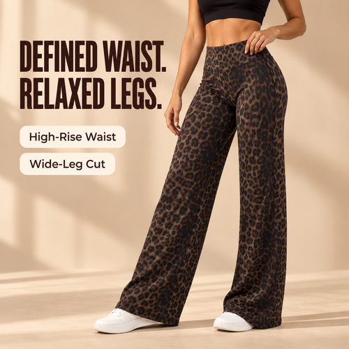Leopard Print High Waist Wide Leg Pants · Stretchy Casual Trousers