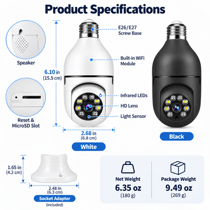 🔥 Limited-Time 50% OFF | Light Bulb Security Camera – Easy Screw-In Installation, 360° Pan & Tilt, Night Vision, Motion Alerts & Two-Way Audio