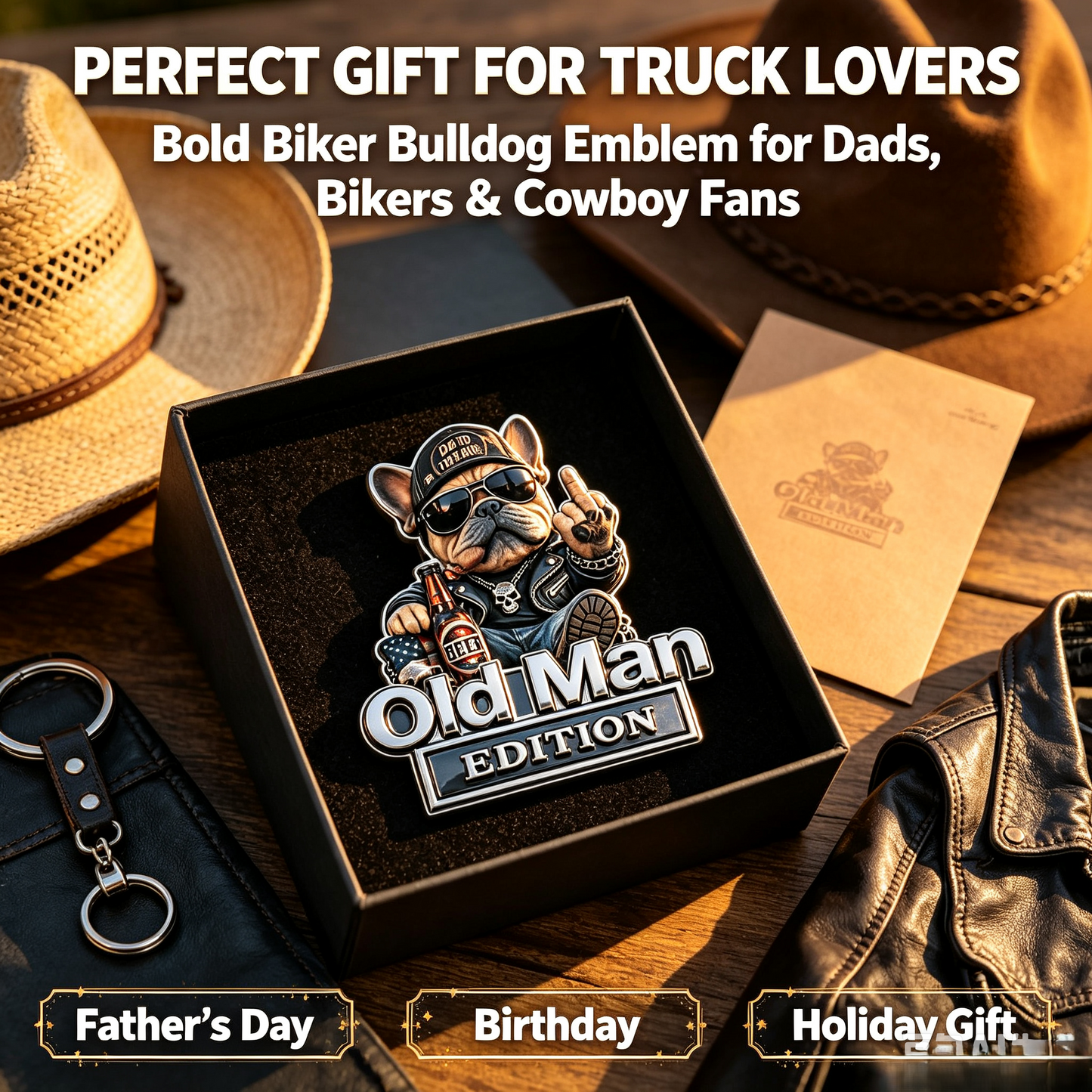 🚗Funny Old Man Edition 3D Metal Car Emblem, 3D Retro Cowboy Truck SUV Sticker Decal, Gift For Dads Bikers Truck Owners🐶