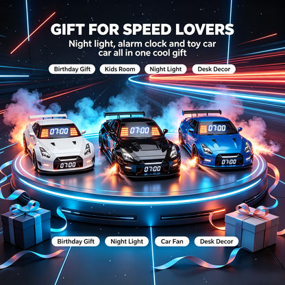 🏎️Hypercar Alarm Clock⏰GTR Sport Car Model Clock with Realistic Exhaust Flame, Smoke & LED Light Effects🔥