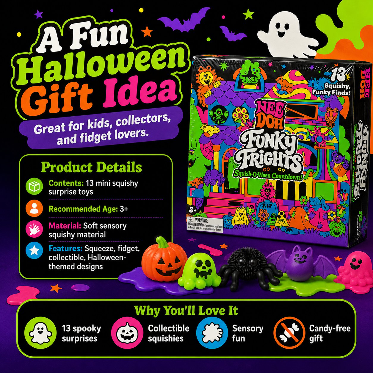 🔥LAST DAY 50% OFF - 🎃NeeDoh Funky Frights Squish-O-Ween Countdown | 13 Days Halloween Surprise Squishy Toy Calendar