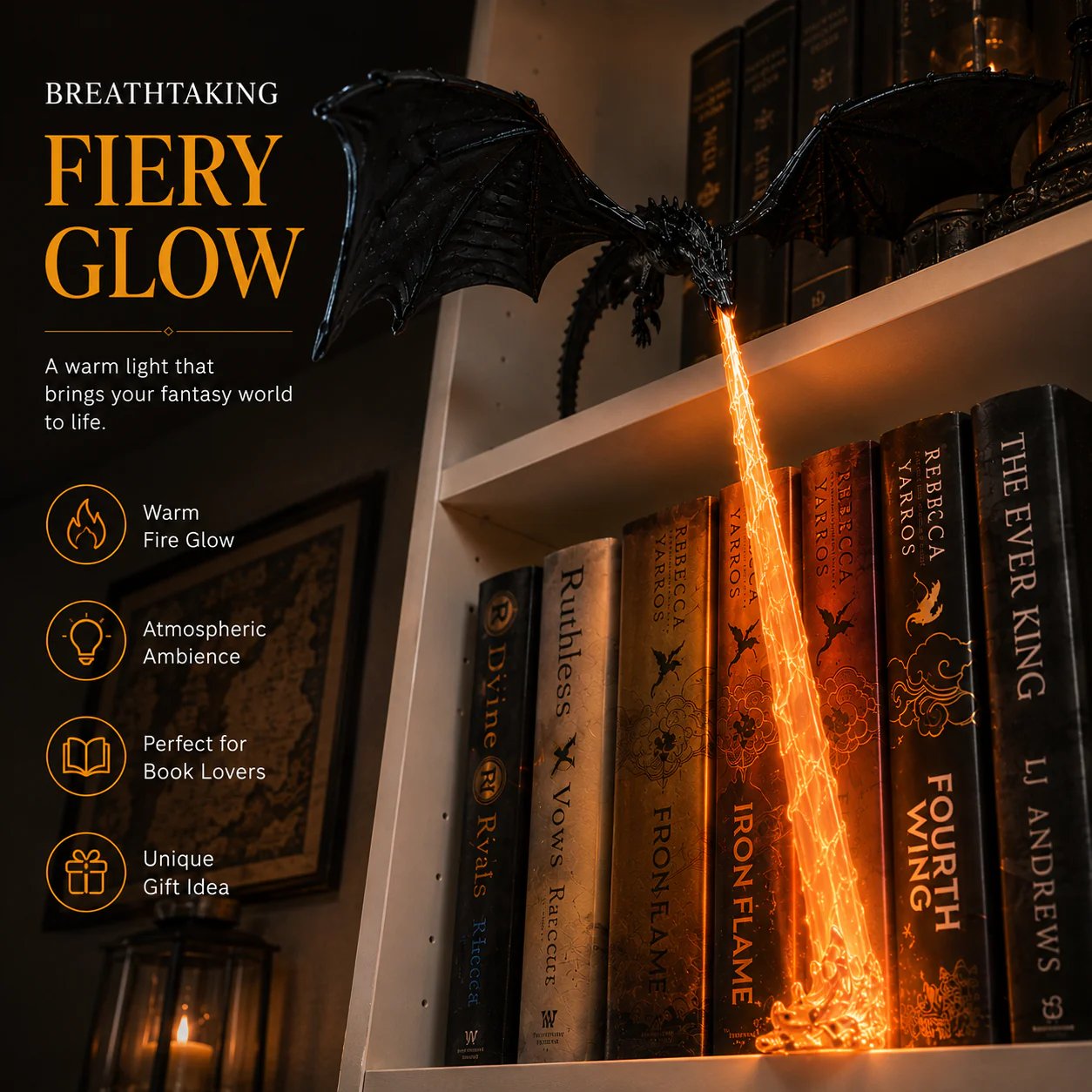 🔥 Limited 50% OFF🐉 Fire-Breathing Dragon Bookshelf Decor Lamp + LED Flame Light Kit