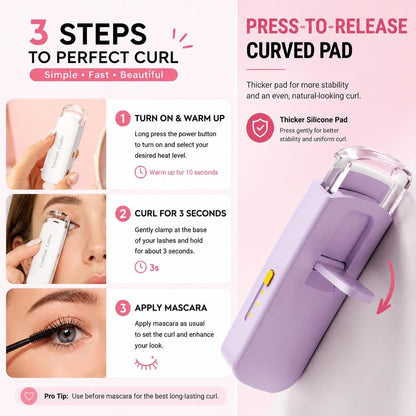 🏆75K+ SOLD!🔥 Heated Eyelash Curler – USB Rechargeable Electric Lash Lift Tool