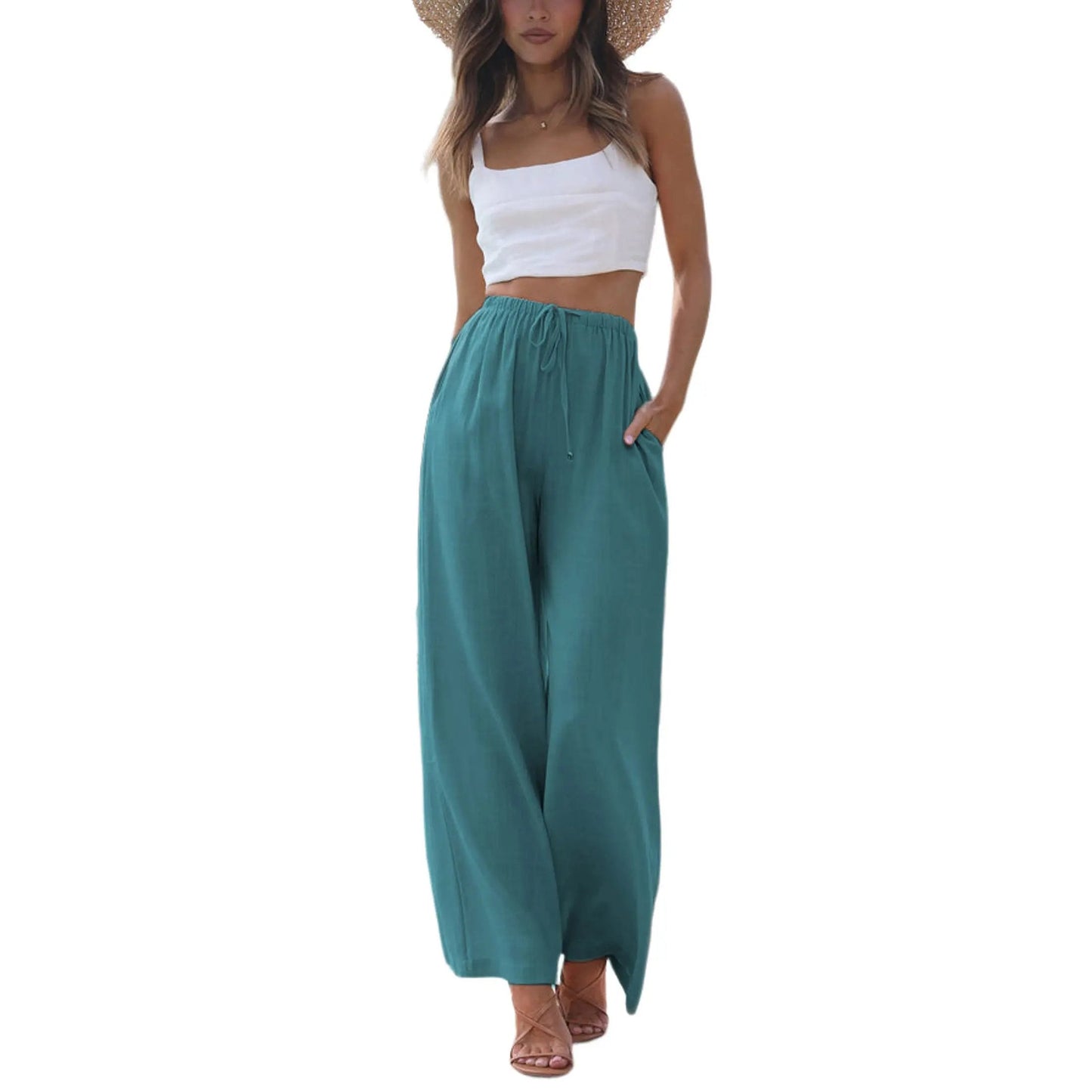 Tanming Viral 2026 Palazzo Pants for Women - Beach to Street Wide Leg + Pockets | Lightweight Summer Trousers Maxi Style Womenswear Chic Comfy Basic Minimalist Bottom
