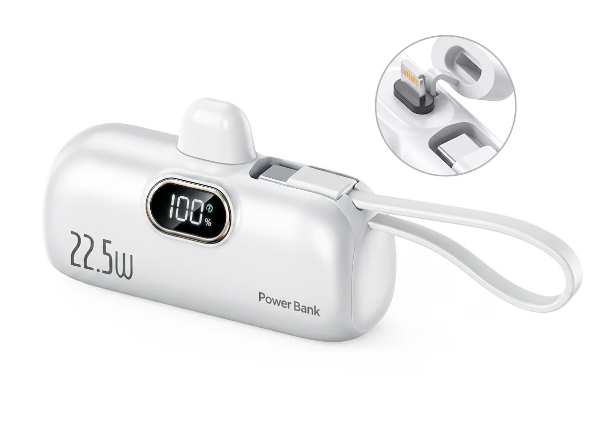 🪫→🔋5000mAh Mini Power Bank with Built-In Cable | 22.5W Fast Charge