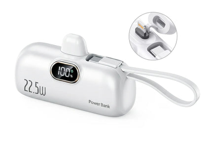 🪫→🔋5000mAh Mini Power Bank with Built-In Cable | 22.5W Fast Charge