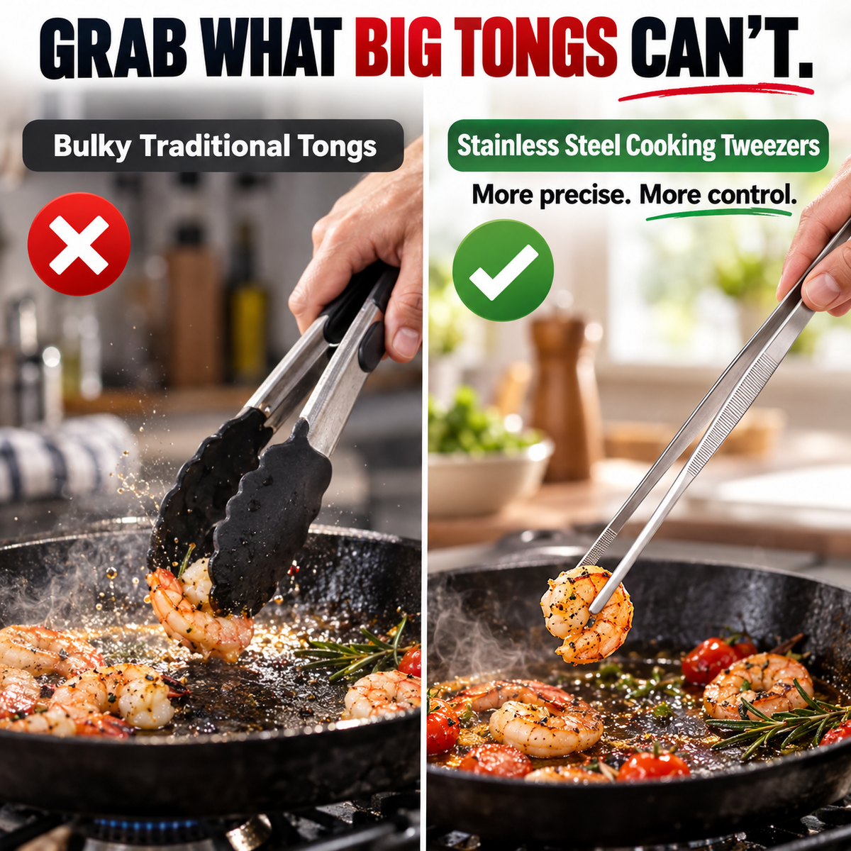 🍴 Stainless Steel Cooking Tweezers | 10" & 12" Precision Kitchen Tongs