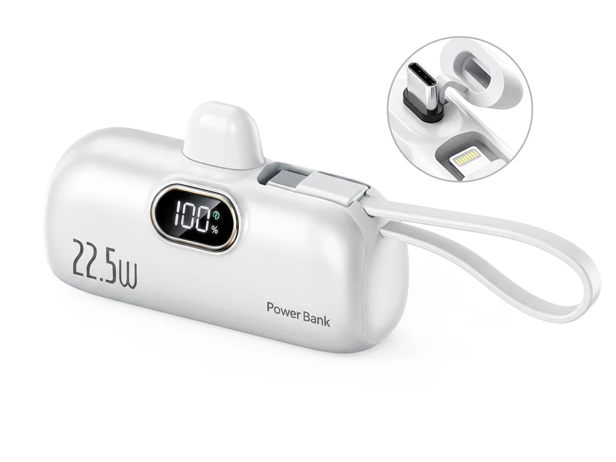 🪫→🔋5000mAh Mini Power Bank with Built-In Cable | 22.5W Fast Charge