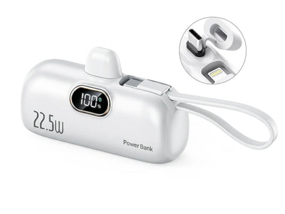🪫→🔋5000mAh Mini Power Bank with Built-In Cable | 22.5W Fast Charge