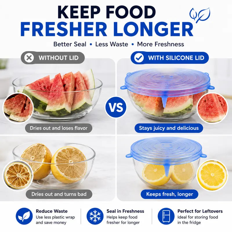 🔥LAST DAY 50% OFF🥗 6-Pack Silicone Stretch Lids – Reusable♻️, BPA-Free & Leak-Proof Covers for Bowls, Pots, Cups & Fruits