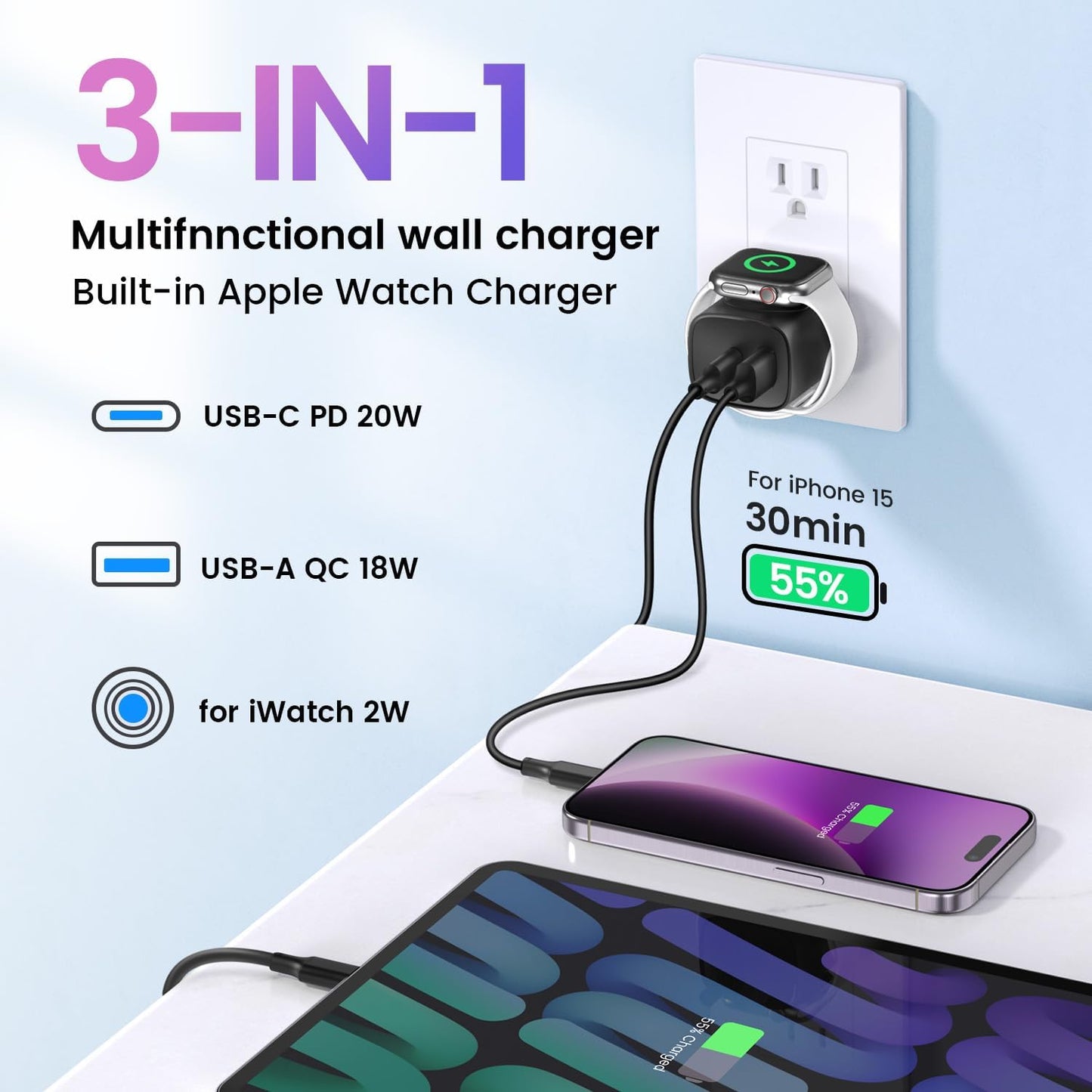 3-in-1 Magnetic Wireless Charger 20W
