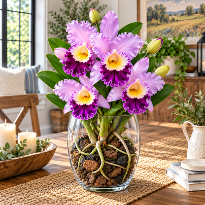 🌸Rare Ruffled Cattleya Orchid – Rooted Pseudobulbs | Spectacular Exotic Blooms💜