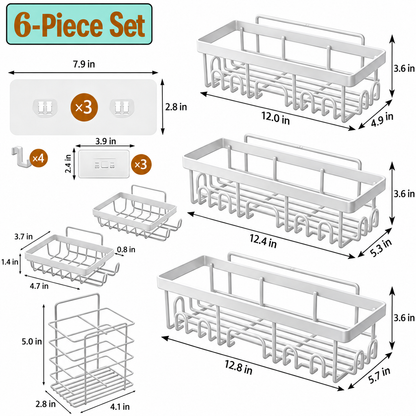🔥Limited-Time 49% OFF 🗄️ 3/6-Piece Rustproof Shower Caddy Set | Drill-Free Wall Storage